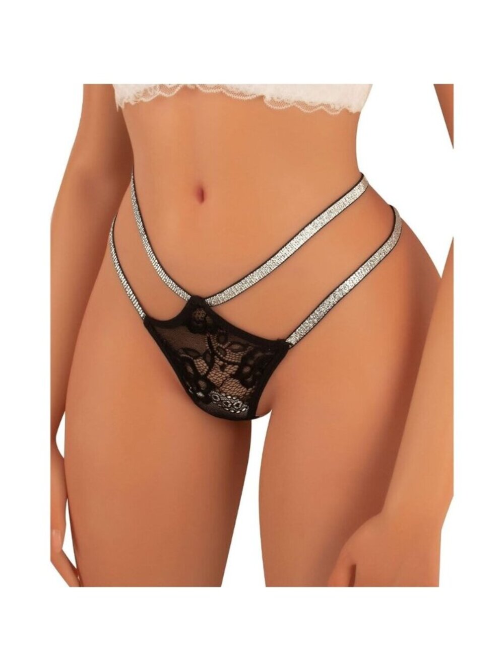 Women's Pink Glitter Lace Breathable Strappy  Underwear 90% Polyamide Pantie